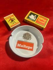 TEKEL MALTEPE KOLEKSİYONLUK PORSELEN KÜLLÜK VİNTAGE KİBRİT HEDİYELERİYLE