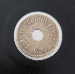 1951 DELİKLİ 1 BİR KURUŞ ORİJİNAL MADENİ PİRİNÇ ÇÇÇ2Y NADİR