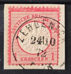 Almanya 1872 1 Groschen (Küçük Göğüs Kalkanı ile İmparatorluk Kartalı) Damgalı Kağıt Üzerinde Yapışık