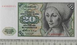 ALMANYA (GERMANY) 20 DEUTCCHE MARK 1960 YILI ORİJİNAL KAĞIT PARA ÇİL G8504933C ÇİL'İ ÇOK NADİRDİR