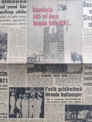 Yeni Sabah Gazetesi - Turkish Newspaper - 29 Mayıs 1958 - Fransa'da hükümet Dün istifa etti Coty De Gaulle'ü Paris'e çağırdı - Beyazıt meydanı'nın genişletilmesi ile ilgili olarak istimlaklere devam edilmektedir fotoğraf - İstanbul'u 505 yıl önce bugün fethettik - Ulubatlı Hasan adına - Amasya ve Sivas'ta sel - Büyük Millet Meclisi basın suçlarını af teklifini reddetti - fetih yıldönümü törenle kutlanıyor - İstanbul'un telefon ihtiyacı karşılanıyor - Bahar ve çiçek bayram için Gülhane parkı'nda hazırlıklar tamamlanıyor fotoğraf - Kıbrıs'ta Türkler için toplama kampları - eski otomobil yarışı fotoğraf - Cafer ile Hürmüz karikatür çizen Altan Erbulak - Hayk Hammer çizen Oğuz Aral - İstanbul sinema tiyatro programı - hazreti Muhammed'in üç aşkı yazan Nezihe Araz Yazı Dizisi - Bulgaristan'da Türkiye rekorları kıran beş atletimiz dün Sofya'dan döndü - Avrupa şampiyon kulüpler finalinde Real Madrid Milan'ı güç mağlup etti - Osman Kavrakoğlu Fenerbahçe'ye Başkan olursam stad işini hallederim
