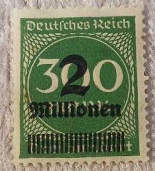 1923 Almanya İmparatorluk (Reich) Pulu - Hiperenflasyon Pulu - 300 Marklık Pula 2 Milyon Mark'lık Sürşarj - Damgasız