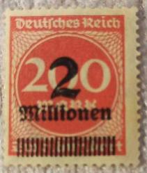 1923 Almanya İmparatorluk (Reich) Pulu - Hiperenflasyon Pulu - 200 Marklık Pula 2 Milyon Mark'lık Sürşarj - Damgasız