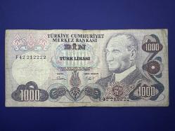 F42 Seri 1.000 Lira, 6. Emisyon, 3. Tertip. ÇT. Güzel Numara 1000