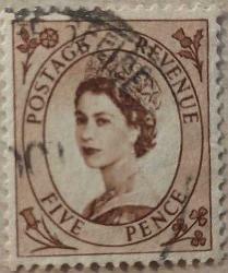 1958 İngiltere Pulu - Kraliçe Elizabeth II - 5 Pence