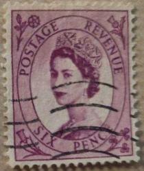 1958 İngiltere Pulu - Kraliçe Elizabeth II - 6 Pence