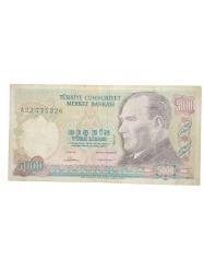 A 22 / 7. Emisyon 5000 Türk Lirası Değerli Seri Koleksiyon Cumhuriyet Dönemi Kağıt Para.