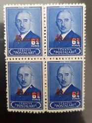 1943 İnönü 4.5 kurus sürşarj- 4lu blok abkulac erörlü