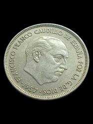 1957 İSPANYA 25 PTAS YABANCI KOLEKSİYON MADENİ PARA.
