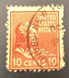 Amerika Birleşik Devletleri Pulu - USA Stamp - Postadan Geçmiş Pul Filateli - DAMGALI -ESKİ BAŞKAN JOHN TYLER TEMALI PUL, 10 PARA - YABANCI PULLAR - NOSTALJİK DOĞUM GÜNÜ HEDİYESİ