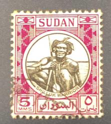 Sudan Pulu - Sudan Stamp -  Postadan Geçmiş Pul Filateli - DAMGALI -Shilluk savaşçısı Temalı Pul,5 PARA - YABANCI PULLAR -NOSTALJİK DOĞUM GÜNÜ HEDİYESİ
