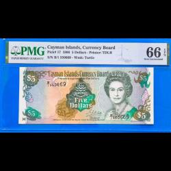 Keyman Adaları 5 dolar 1996 Çil Uzun tip az çıkar PMG 66 EPQ