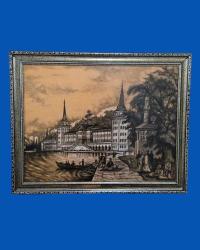 Osmanlı Dönemi İstanbul Boğazı Süvari Kışlası Konulu, Duralit Üzeri Kuru Boya Çalışma (60-75 cm Çerçevesinde)