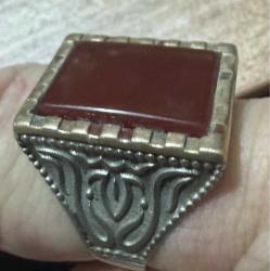 Firuze Gümüş Kırmızı Akik Taşlı Gümüş Erkek Yüzük 13,25 gram  Parmak Kalınlığı 2 cm