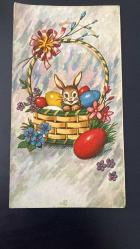 HEDİYE KARTPOSTALI - 15 x 10 cm EBADINDA -ARKASI YAZILI- SEPETTE RENKLİ PASKALYA YUMURTALARI, TAVŞAN VE ÇİÇEK GÖRSELLİ