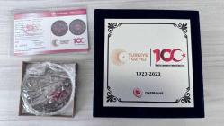 Türkiye Cumhuriyeti'nin 100. Yılı Bronz Para ve Kadife Kutusu (Sertifikalı)