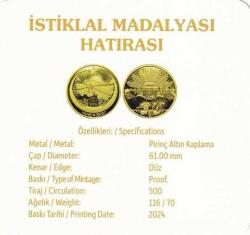 İstiklal Madalyası Hatırası, Altın Kaplama Pirinç, Hatıra Madalyon