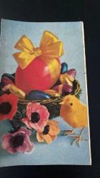 HEDİYE KARTPOSTALI - 15 x 10 cm EBADINDA -ARKASI YAZILI- SEPETTE PASKALYA YUMURTALARI, CİVCİV VE ÇİÇEK GÖRSELLİ