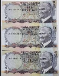 6.EMİSYON 5 LİRA SERİ L02 (3 ADET)-ÇİL