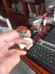 16 Gram 925  gümüş  ve düşük ayar altın süslenmiş ay yıldızlı ve Türk yazısı bulunan erkek yüzük  çap 22 mm