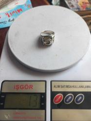 925 ayar ay yıldızlı  ve tuğra işlemeli13 geam erkek gümüş yüzük Çap 22 mm