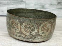 Antika Osmanlı Kalem İşçilikli Bakır Kase - Tas