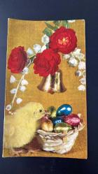 HEDİYE KARTPOSTALI - 15 x 10 cm EBADINDA -ARKASI YAZILI-  SEPETTE  PASKALYA YUMURTALARI,ÇİÇEK,ZİL VE CİVCİV GÖRSELLİ