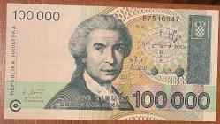 HIRVATİSTAN  100 000 DİNAR 1993  ÇİL  KAĞIT  PARA