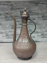 Benzersiz Muazzam İşçiliği ve Kufi Yazılı Antika Bakır Kastamonu İbriği