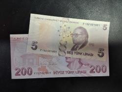 9. EMİSYON 5 VE 200 TÜRK LİRASI F 132 001001-F 727 001001 ( İKİZ ) ÇİL TCM 2220