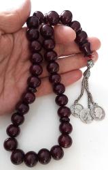 OSMANLI DÖNEMİ OBJEDEN YAPILMA HARİKA KOYU KIRMIZI MUHTEŞEM HAVŞALI SIKMA KEHRİBAR TESPİH ANTİK GÜMÜŞ PÜSKÜLLÜ 3DDD1R1 ÇOK NADİR