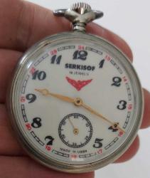 RUSYA SERKİSOF MARKA ORİJİNAL ANTİK KURMALI KÖSTEKLİ MUHTEŞEM BAKIMLI CEP SAATİ HH2RR1A ÇOK NADİR