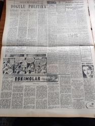 Yeni Ulus Gazetesi - Turkish Newspaper - 18 Mart 1954 - Demokrat Partide fikir ve prensip yazan Hüseyin Cahit Yalçın Başmakale - İstanbul'a giden CHP genel başkanı İsmet İnönü uçaktan inerken yapılan tezahürata mukabele ediyor fotoğraf - borçlu olduğumuz memleketler - genel sekreter Kasım Gülek'in beyanatı - şehir gene kahvesiz mi kalacak - Ankara'ya gelen NATO Güneydoğu Avrupa Kara Kuvvetleri komutanı Kendall fotoğraf - Kalecik hukuk Yargıcı M. İhsan İnan CHP'ye girdi - Alman dostluğunun değeri yazan Nihat Erim - cumhurbaşkanına hakaret ettiği iddiasıyla Tevkif edilen Özdemir Evliyazadenin dün ifadesi alındı fotoğraf - Eskimolar çeviren Rahşan Ecevit Yazı Dizisi - Nazım Hikmet - tarih ve devrimler yazan Bülent Ecevit - eski pilot ve iki çocuk babası Bob Covel nasıl kadın oldu fotoğraf - avanak komedisinin son provalarından bir sahne Melek Gün ile Şahap Akalın Fotoğrafı - Willys sıhhi imdat arabası - Güven otobüsleri - Moliere hastalık hastası - Konya Meram lokantası - Volfram
