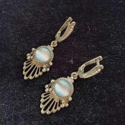 Etnik Sallantılı Küpeler,Mavi taşlı,Gümüş