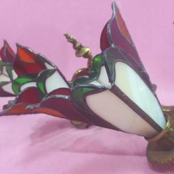 VINTAGE EL YAPIMI VİTRAY CAMLI İKİ KOLLU BİR ÇİFT PİRİNÇ DÖKÜM APLİK