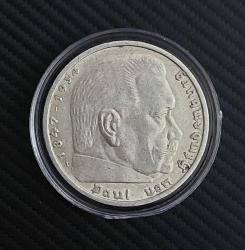 Almanya, 5 Reichs Mark / 3. Reich Dönemi, Paul Von Hindenburg ve Nazi Kartalı Temalı. 1936 A. Kenar Yazısı Tura Yönüne Göre Düz. Berlin Darphanesi. 900 Ayar Gümüş (14 gr/ÇA+)