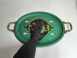 Antika Mevlana Tepsi - El Boyama Metal Tepsi - Konya Semazen Tabak - ESKİ ÜRÜN -  Duvar Dekoru