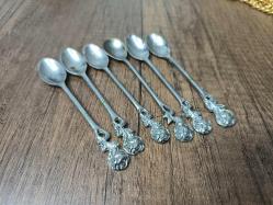 Antika Gümüş Renk Çay Kaşığı 6 ADET - Çiçek Desen Kaşık - Çay - Tatlı Kaşığı - B6
