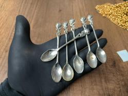 Antika Gümüş Renk Çay Kaşığı 6 ADET - Çiçek Desen Kaşık - Çay - Tatlı Kaşığı - B6