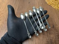 Antika Gümüş Renk Çay Kaşığı 6 ADET - Çiçek Desen Kaşık - Çay - Tatlı Kaşığı - B6