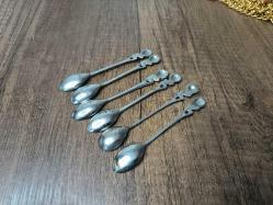 Antika Gümüş Renk Çay Kaşığı 6 ADET - Çiçek Desen Kaşık - Çay - Tatlı Kaşığı - B6