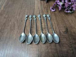 Antika Gümüş Renk Çay Kaşığı 6 ADET - Çiçek Desen Kaşık - Çay - Tatlı Kaşığı - A9