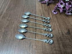 Antika Gümüş Renk Çay Kaşığı 6 ADET - Çiçek Desen Kaşık - Çay - Tatlı Kaşığı - A9