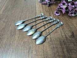 Antika Gümüş Renk Çay Kaşığı 6 ADET - Çiçek Desen Kaşık - Çay - Tatlı Kaşığı - A9