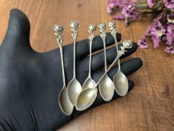 Antika Gümüş Renk Çay Kaşığı 6 ADET - Çiçek Desen Kaşık - Çay - Tatlı Kaşığı - A9