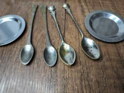 Antika Gümüş Renk Çay takımı - kaşık - maşa - Çiçek Desen Kaşık - Çay - Tatlı Kaşığı