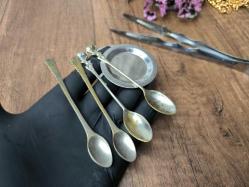 Antika Gümüş Renk Çay takımı - kaşık - maşa - Çiçek Desen Kaşık - Çay - Tatlı Kaşığı
