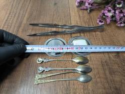 Antika Gümüş Renk Çay takımı - kaşık - maşa - Çiçek Desen Kaşık - Çay - Tatlı Kaşığı