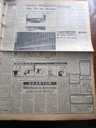 Ulus Gazetesi - Turkish Newspaper - 23 Nisan 1957 - bekleme günleri yazan Hüseyin Cahit Yalçın Başmakale - Atina büyükelçimiz Settar İlksel Yunan Dış Bakanı Averoff ile Dün görüştü - milli Türk Talebe birliğine Ankara'da miting için izin verilmedi - CHP Genel sekreteri Kasım Gülek Dün il kongresinde konuşma yaparken fotoğraf - ulusal egemenlik ve çocuk Bayramı kutlu olsun - hür bir seçim sistemi şarttır - hakim Nefi Demirlioğlu emekliye ayrıldı - 23 Nisan sebebiyle bugün yapılacak törenler - Devlet kuşu yazan Orhan Kemal Yazı Dizisi - Çağdaş İngiliz dramı yazan A. Cemal Arı - Cezayir milliyetçileri Dün 101 ölü verdiler - bir yobaz Atatürk'ün büstünü parçaladı - Amerikan politikası yazan Yakup Kadri Karaosmanoğlu - Ankara'da 24 saat sinema tiyatro programı - 23 Nisan'da çocuklar - Türkiye İran'ı 70 42 yendi - dün İstanbul'da başlayan ordulararası Dünya Basketbol şampiyonasının favorisi Amerikan takımı fotoğraf - Kayseri Havagücü fotoğraf - Beykoz ile bugün Ankaragücü oynuyor