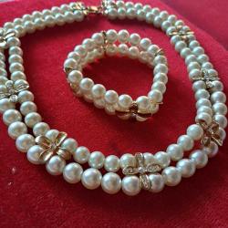 İnci Kolye ve Bileklik Seti,altın aparatlı